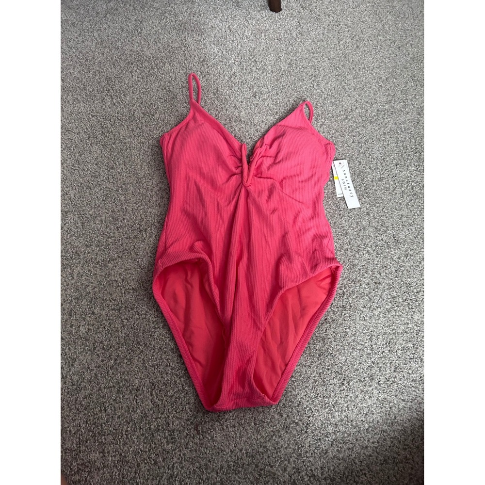 Sanctuary Swim Watermelon Sugar Pink Ribbed Lace Up One Piece Swimsuit NWT M